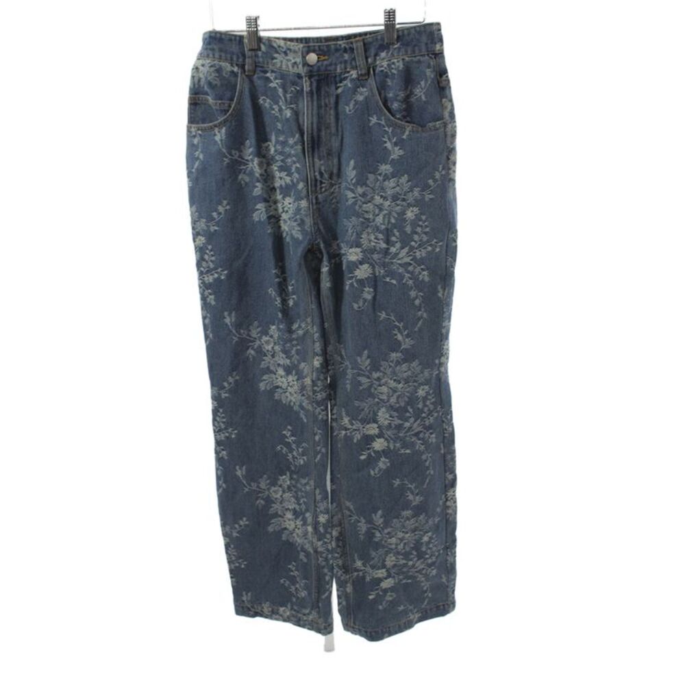 Fabrique Women Straight Jeans Blue Floral High Rise Size S